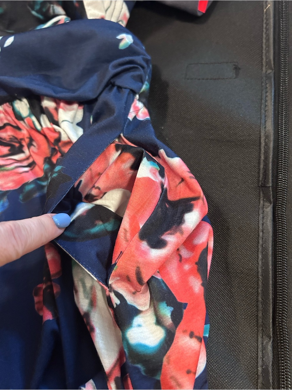 OUGES Navy Floral Midi Dress with Pink & White Blooms - Picture 4 of 4